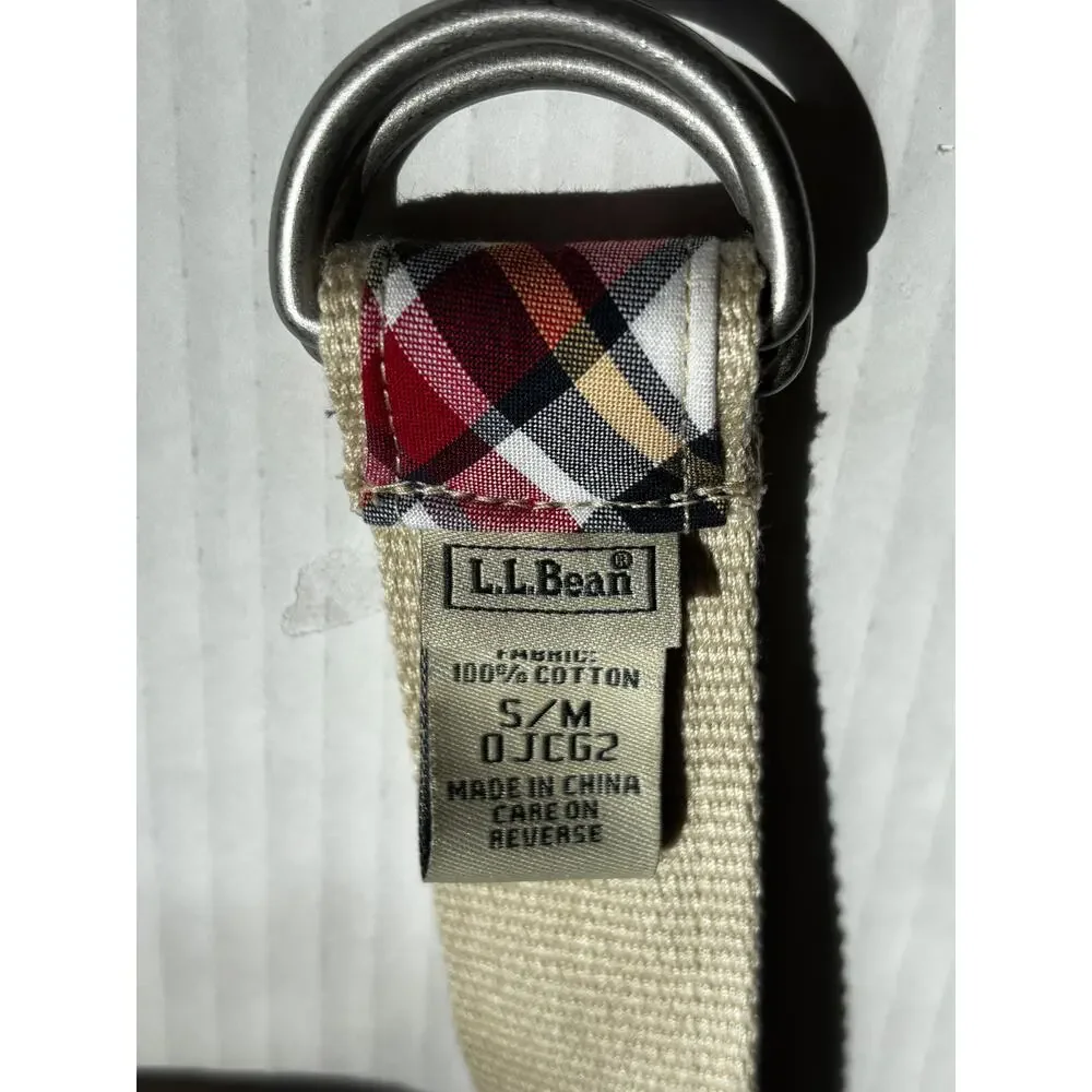 L.L. Bean Womens S/M Madras Plaid Patchwork Embroidered Crab Belt D-Ring Canvas